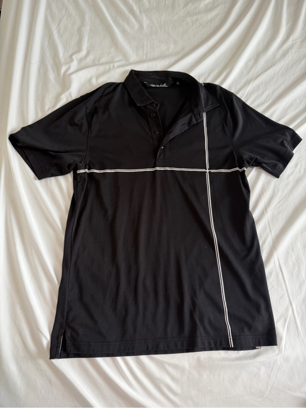 Travis Mathew Black Polo with White Stripe Grid
